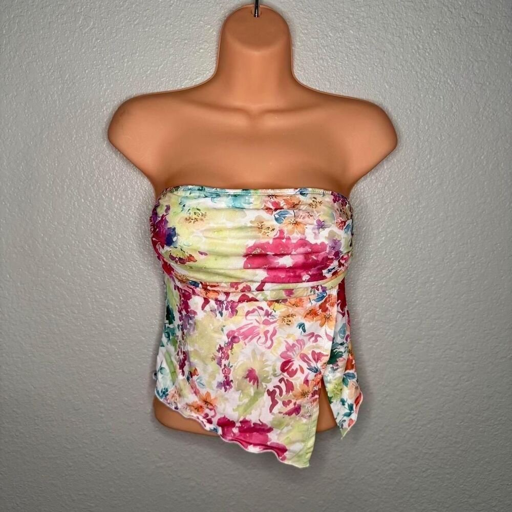 Multi-coloured floral print tube top